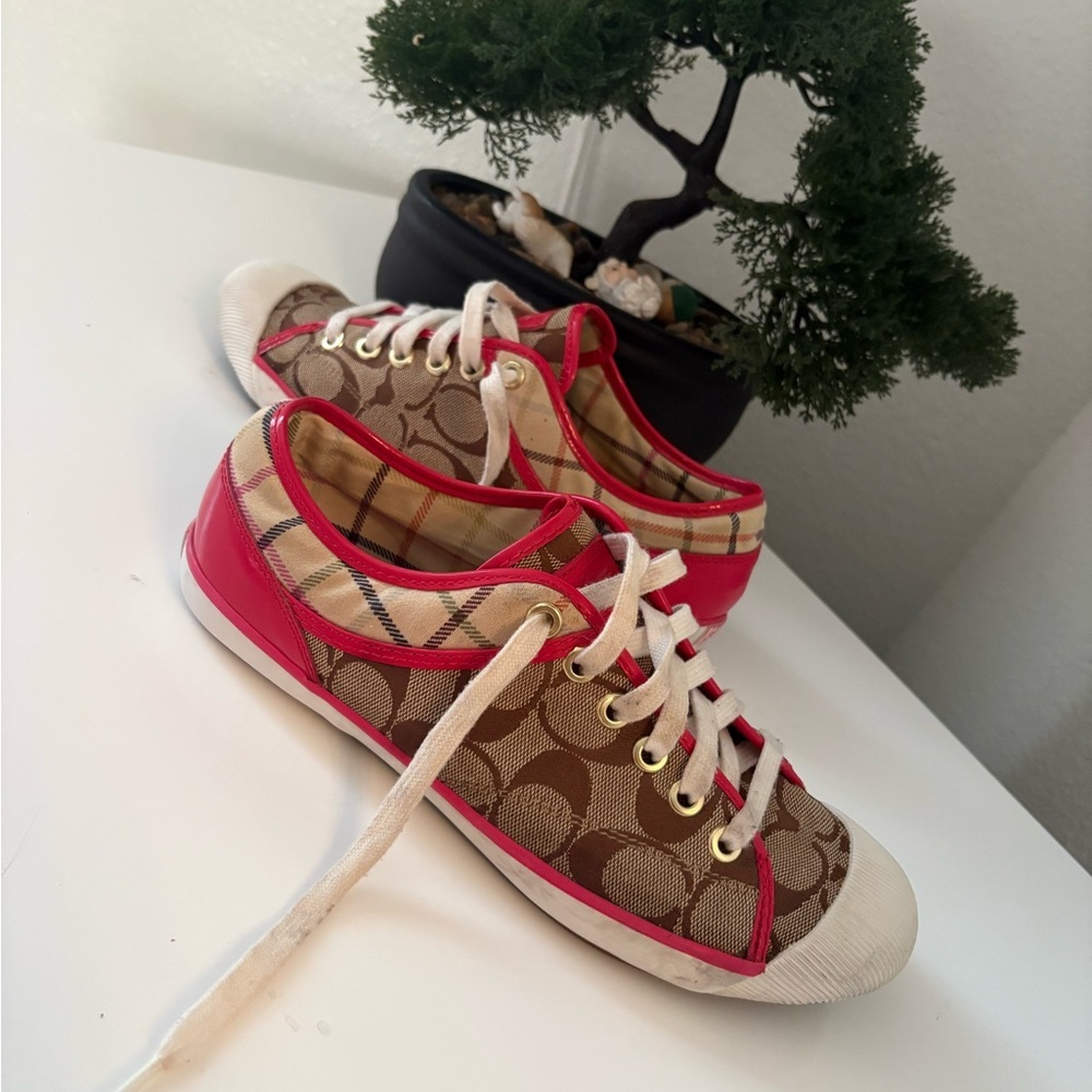 Coach Women's Brown and Pink Lace-Up Sneakers - Picture 2 of 7